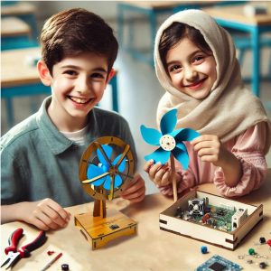 خوشحالی دانش آموزان بعد از ساختن کیت پنکه کیت کلاب