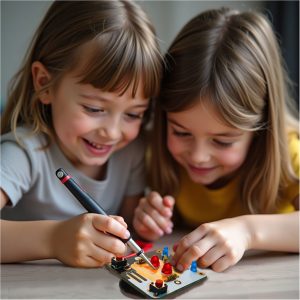 بچه ها در حال مونتاژ کیت چشمک زن کیت کلاب